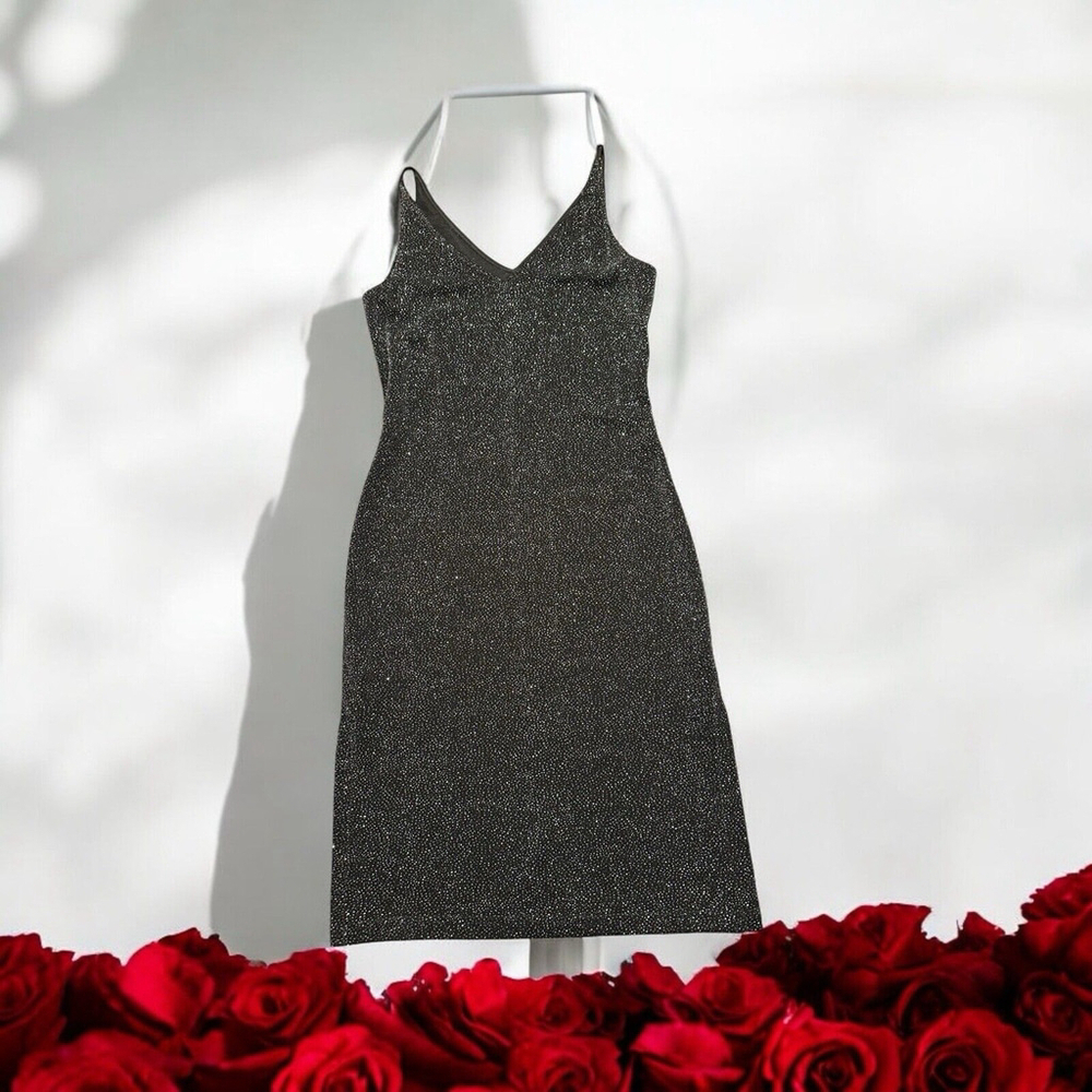 Studio Y Black & Silver SPARKLE Holiday Glitter Dress Medium Spaghetti Strap NWT